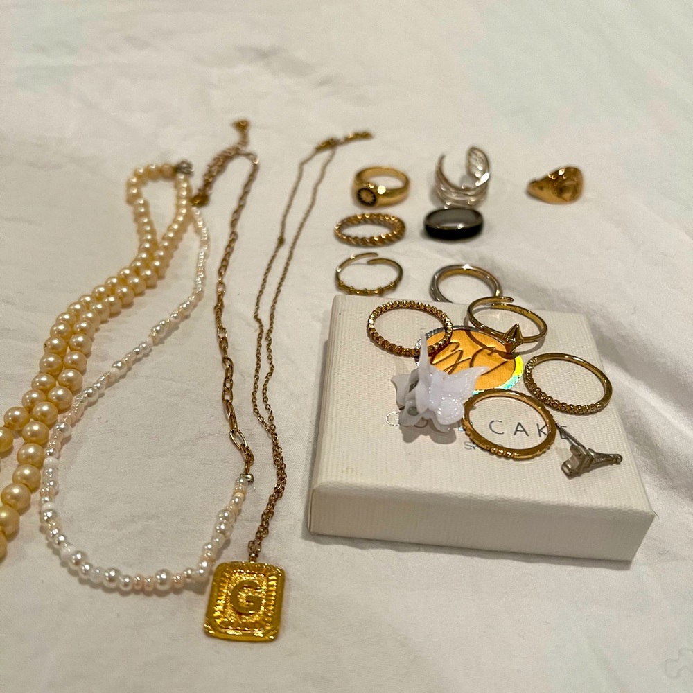 gold, silver, and pearl jewelry set/bundle